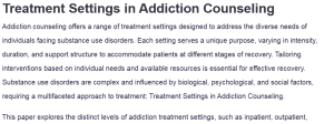 Treatment Settings in Addiction Counseling
