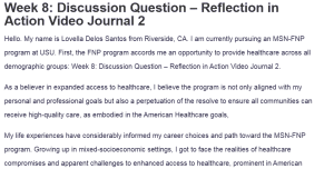 Week 8: Discussion Question – Reflection in Action Video Journal 2