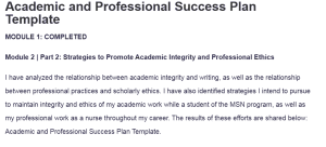 Academic and Professional Success Plan Template