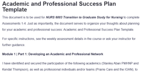 Academic and Professional Success Plan Template