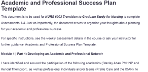 Academic and Professional Success Plan Template