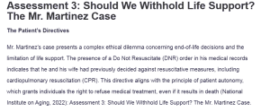 Assessment 3: Should We Withhold Life Support? The Mr. Martinez Case