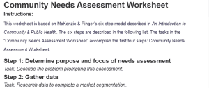 Community Needs Assessment Worksheet