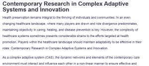 Contemporary Research in Complex Adaptive Systems and Innovation