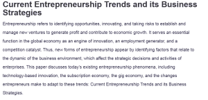 Current Entrepreneurship Trends and its Business Strategies
