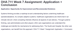 DHA 711 Week 7 Assignment: Application + Conclusion
