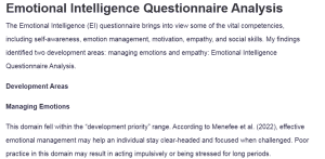 Emotional Intelligence Questionnaire Analysis