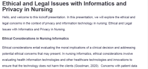 Ethical and Legal Issues with Informatics and Privacy in Nursing