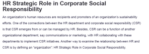 HR Strategic Role in Corporate Social Responsibility