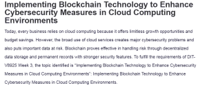 Implementing Blockchain Technology to Enhance Cybersecurity Measures in Cloud Computing Environments