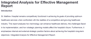 Integrated Analysis for Effective Management Report