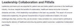Leadership Collaboration and Pitfalls