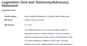 Legislation Grid and Testimony/Advocacy Statement