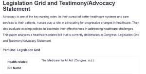 Legislation Grid and Testimony/Advocacy Statement