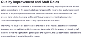 Quality Improvement and Staff Roles