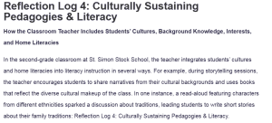 Reflection Log 4: Culturally Sustaining Pedagogies & Literacy