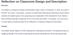 Reflection on Classroom Design and Description
