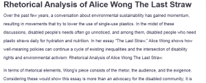 Rhetorical Analysis of Alice Wong The Last Straw