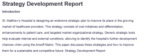 Strategy Development Report