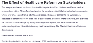 The Effect of Healthcare Reform on Stakeholders