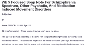 Wk 5 Focused Soap Note For Schizophrenia Spectrum, Other Psychotic, And Medication-Induced Movement Disorders