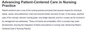 Advancing Patient-Centered Care in Nursing Practice