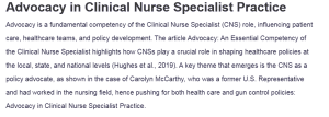 Advocacy in Clinical Nurse Specialist Practice