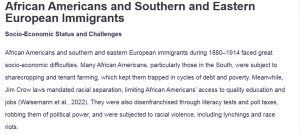 African Americans and Southern and Eastern European Immigrants