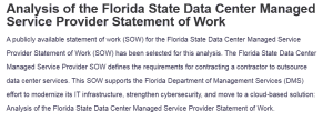 Analysis of the Florida State Data Center Managed Service Provider Statement of Work