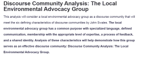 Discourse Community Analysis: The Local Environmental Advocacy Group