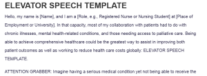 ELEVATOR SPEECH TEMPLATE