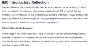 IMC Introductory Reflection