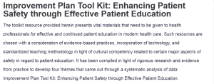Improvement Plan Tool Kit: Enhancing Patient Safety through Effective Patient Education