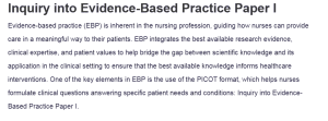 Inquiry into Evidence-Based Practice Paper I