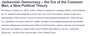 Jacksonian Democracy – the Era of the Common Man, a New Political Theory
