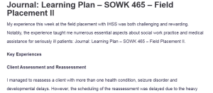 Journal: Learning Plan – SOWK 465 – Field Placement II