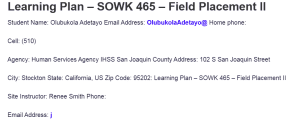 Learning Plan – SOWK 465 – Field Placement II