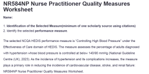 NR584NP Nurse Practitioner Quality Measures Worksheet