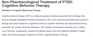 Non-Pharmacological Treatment of PTSD: Cognitive Behavior Therapy