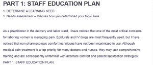 PART 1: STAFF EDUCATION PLAN