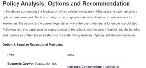 Policy Analysis: Options and Recommendation