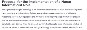Proposal for the Implementation of a Nurse Informaticist Role