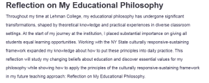 Reflection on My Educational Philosophy