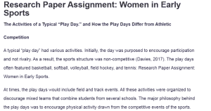 Research Paper Assignment: Women in Early Sports