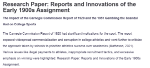 Research Paper: Reports and Innovations of the Early 1900s Assignment