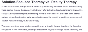 Solution-Focused Therapy vs. Reality Therapy