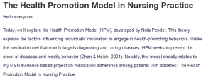 The Health Promotion Model in Nursing Practice