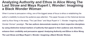 Analyzing Authority and Ethos in Alice Wong The Last Straw and Maya Rupert I, Wonder: Imagining a Black Wonder Woman