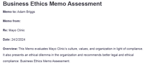 Business Ethics Memo Assessment