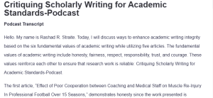 Critiquing Scholarly Writing for Academic Standards-Podcast